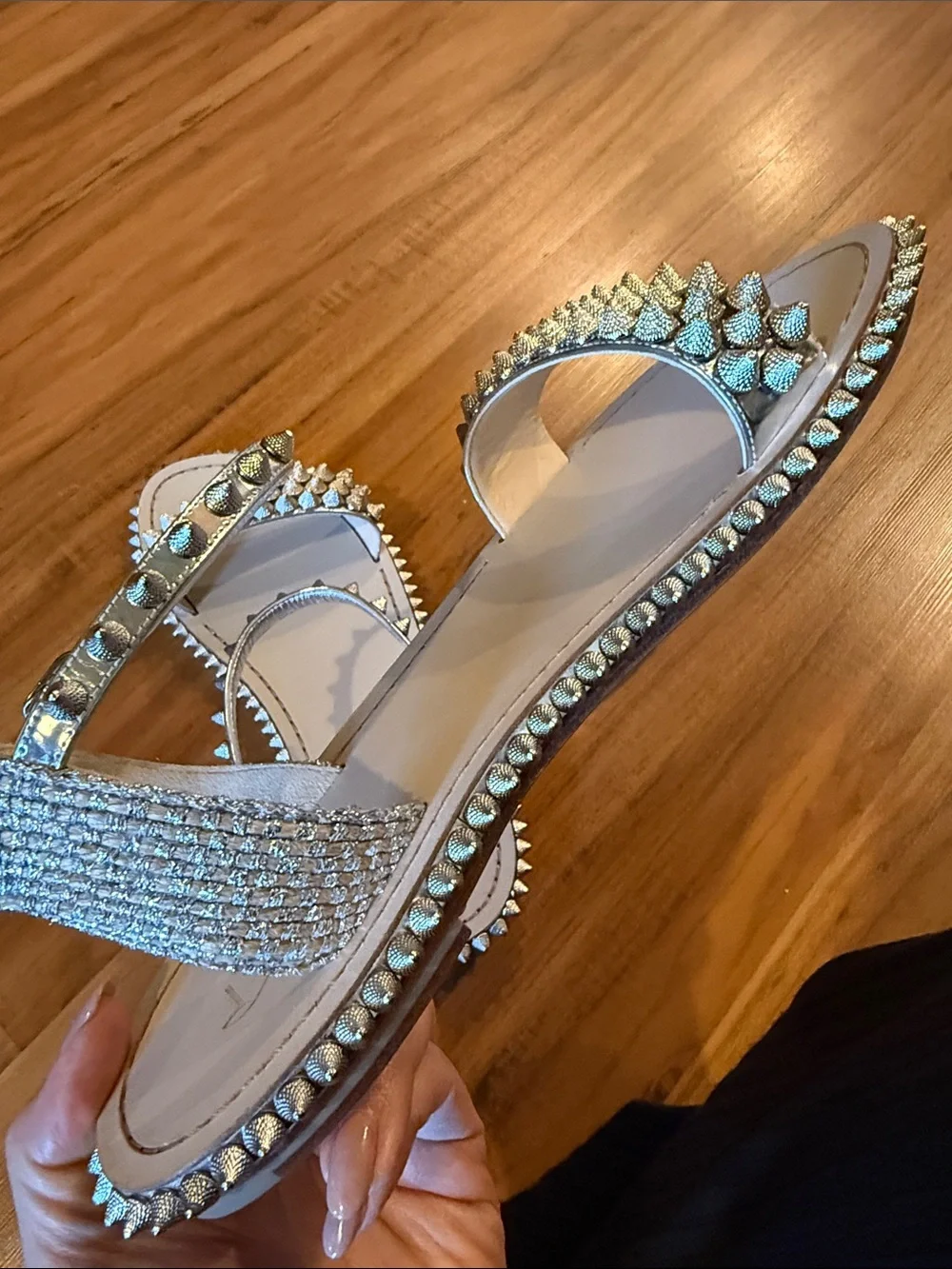 Christian Louboutin Silver Studded Leather Ankle-Strap Sandals size 40